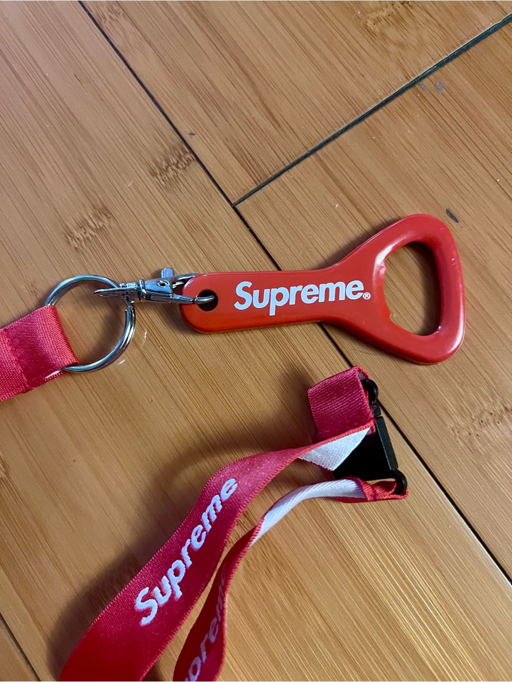 Supreme Red Bottle Opener Keychain with Matching Red Lanyard